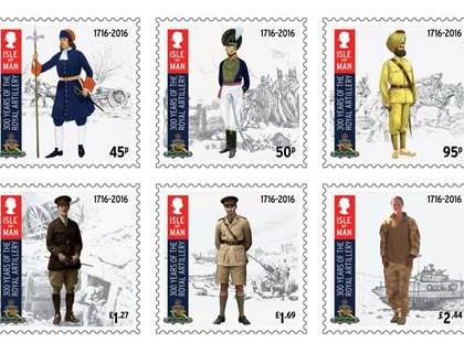ISLE OF MAN POST OFFICE STAMPS CELEBRATE 300 YEARS OF THE ROYAL REGIMENT OF ARTILLERY